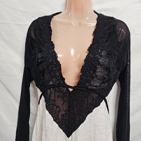 Free People Rendezvous Lace Trim Top Blouse Women Size S White/Black - Picture 12 of 15